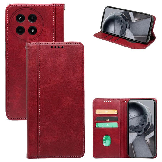 For OnePlus Ace 5 5G / Ace 5 Pro 5G Case Hidden Magnetic Closure Calf Texture Leather Phone Cover - Red
