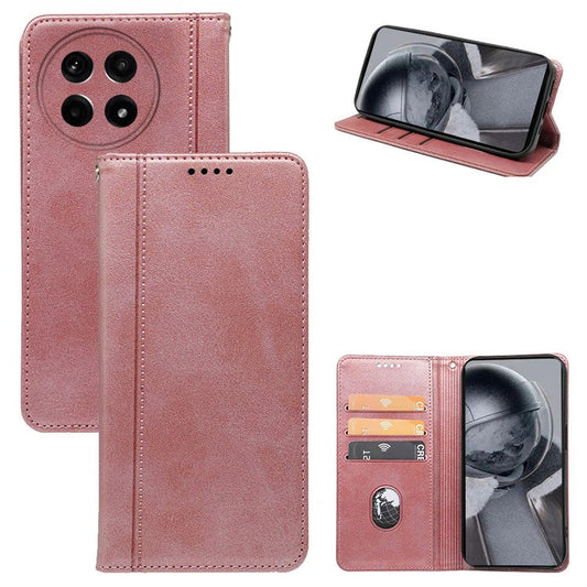 For OnePlus Ace 5 5G / Ace 5 Pro 5G Case Hidden Magnetic Closure Calf Texture Leather Phone Cover - Rose Gold