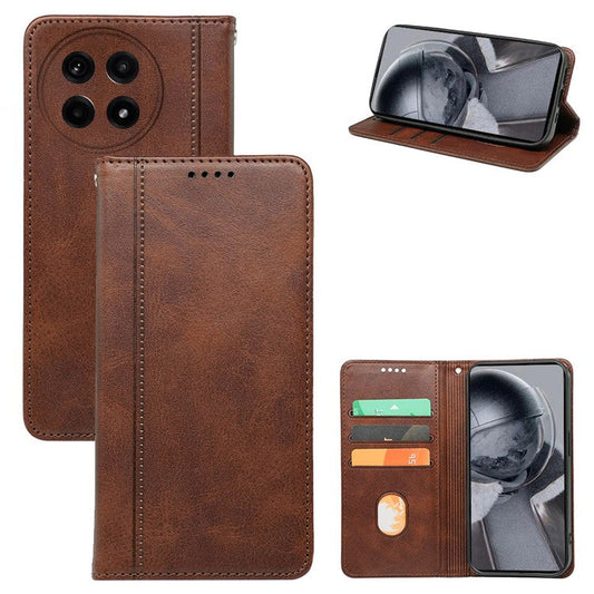 For OnePlus Ace 5 5G / Ace 5 Pro 5G Case Hidden Magnetic Closure Calf Texture Leather Phone Cover - Brown