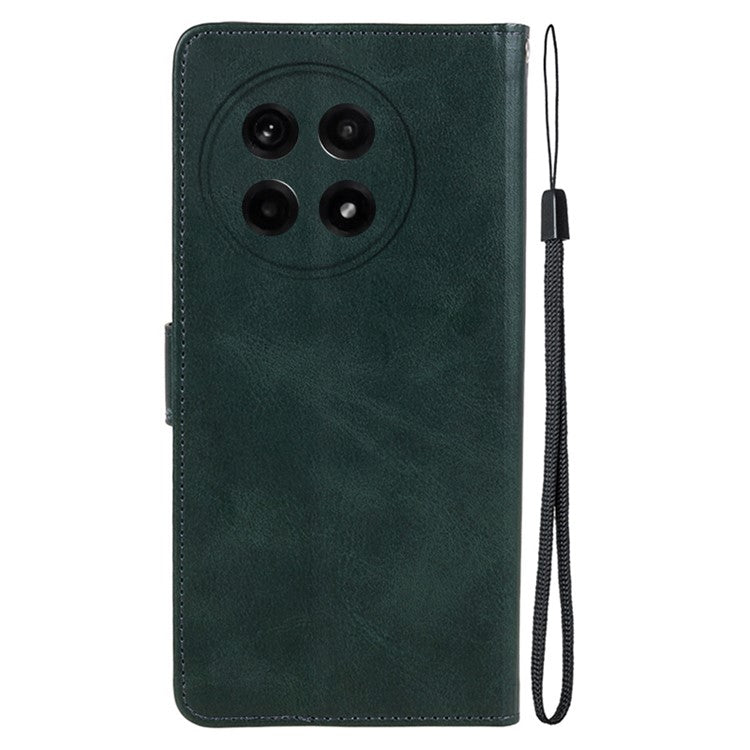For OnePlus Ace 5 5G / Ace 5 Pro 5G Case PU Leather Wallet Protective Phone Cover Calf Texture - Midnight Green
