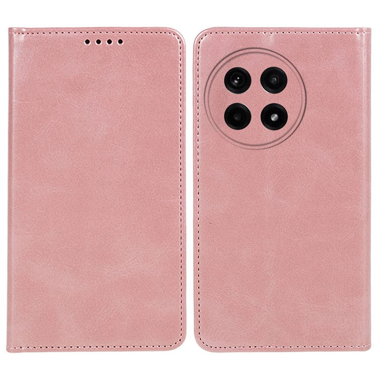 For OnePlus Ace 5 5G / Ace 5 Pro 5G Case Strong Magnetic PU Leather Phone Cover Calf Texture - Rose Gold