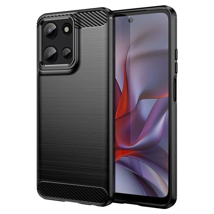 For Motorola Moto G Play (2025) 4G / G 5G (2025) Case Carbon Fiber Texture Brushed Phone Back Cover - Black