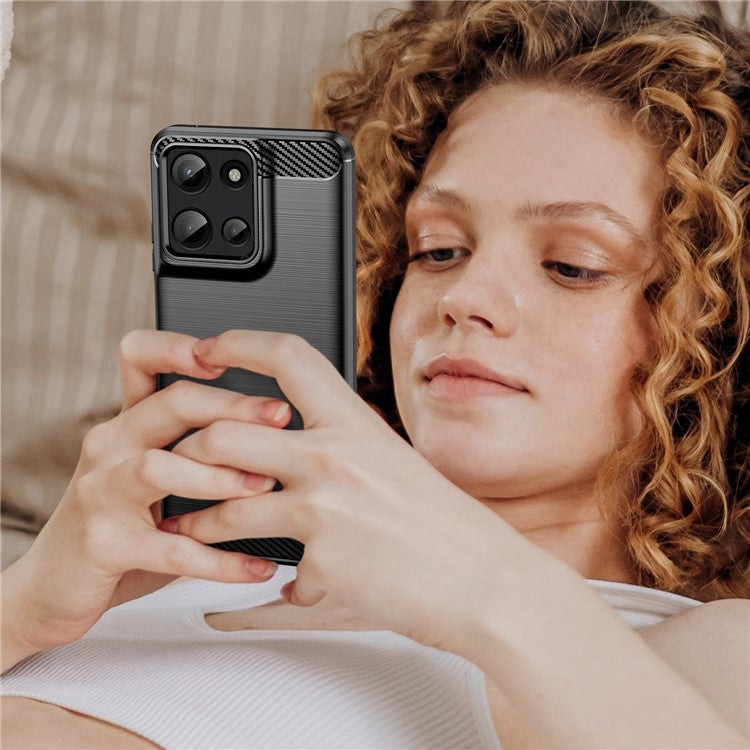For Motorola Moto G Play (2025) 4G / G 5G (2025) Case Carbon Fiber Texture Brushed Phone Back Cover - Black