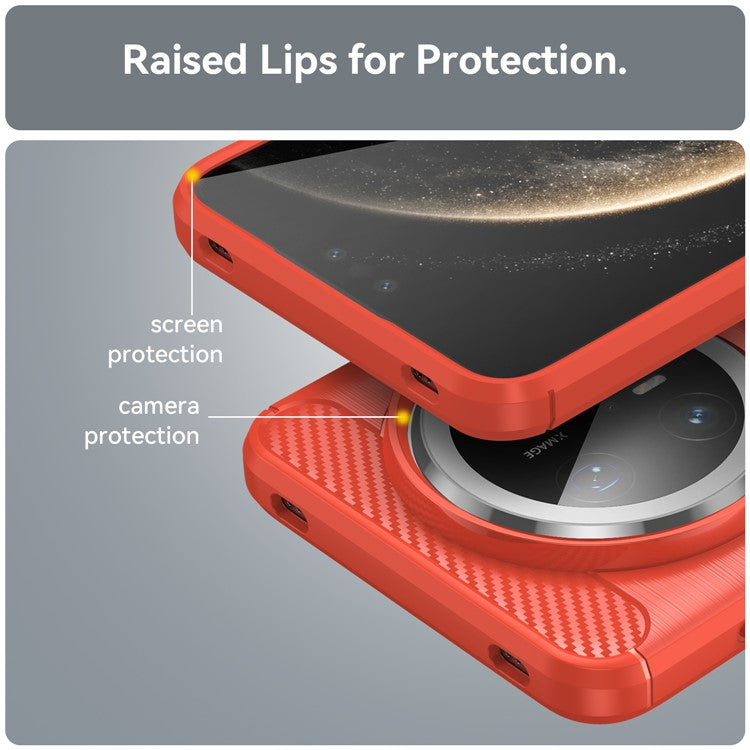 For Huawei Mate 70 Pro / 70 Pro+ Case Carbon Fiber Texture Brushed Phone Back Cover - Red