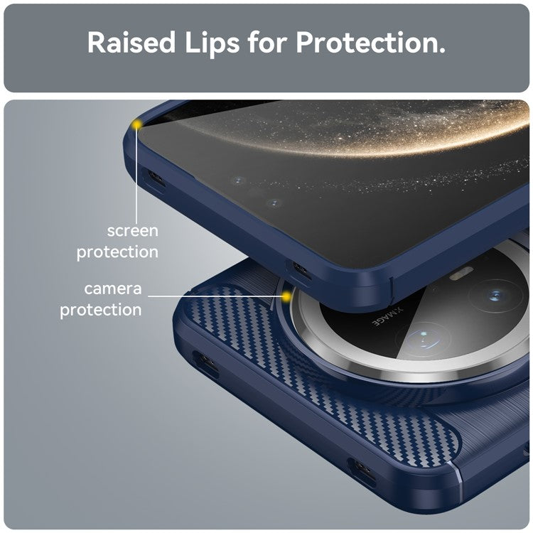 For Huawei Mate 70 Pro / 70 Pro+ Case Carbon Fiber Texture Brushed Phone Back Cover - Blue
