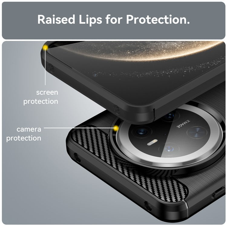 For Huawei Mate 70 Case Carbon Fiber Texture Brushed Phone Back Cover - Black