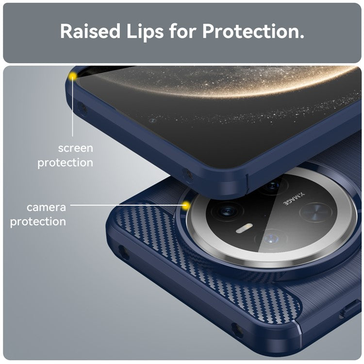 For Huawei Mate 70 Case Carbon Fiber Texture Brushed Phone Back Cover - Blue