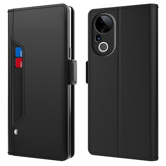 For vivo S20 Pro 5G Case Stand PU Leather Phone Cover Card Holder Mirror - Black