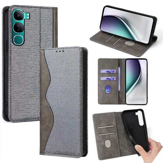 For vivo Y300 5G Leather Case Wallet Stand Phone Cover with RFID Blocking - Grey