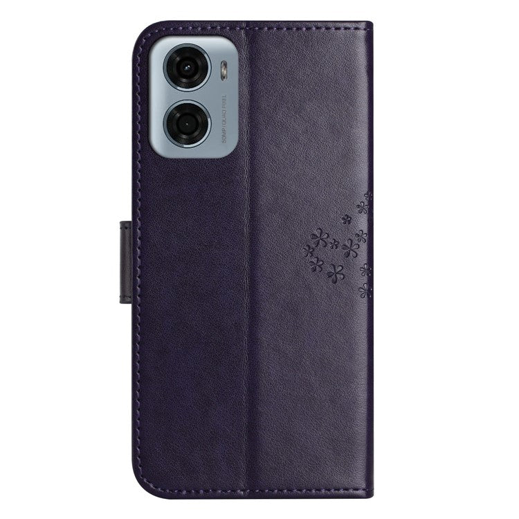 For Motorola Moto E15 4G  /  G05 4G Case PU Leather Owl Tree Imprinted Wallet Phone Cover - Dark Blue