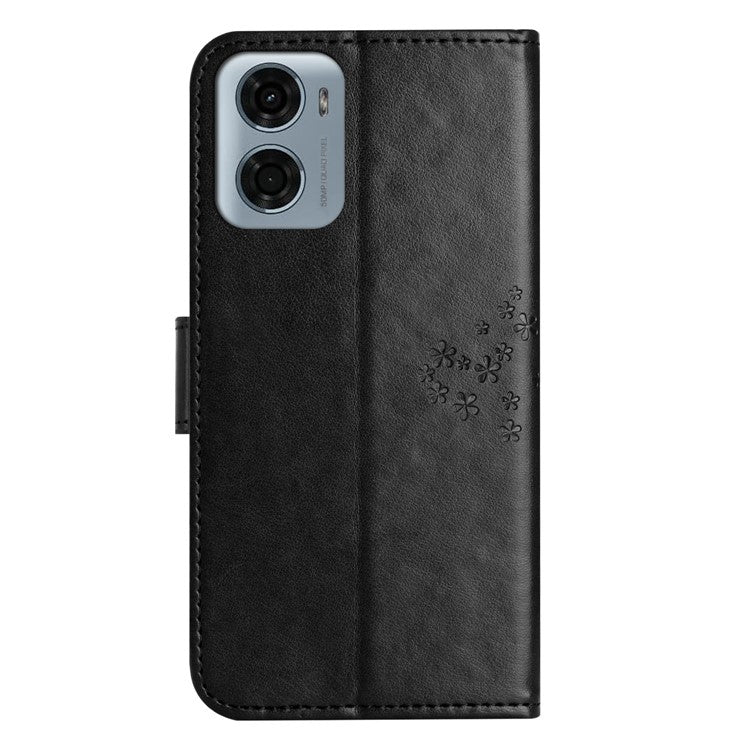 For Motorola Moto E15 4G  /  G05 4G Case PU Leather Owl Tree Imprinted Wallet Phone Cover - Black
