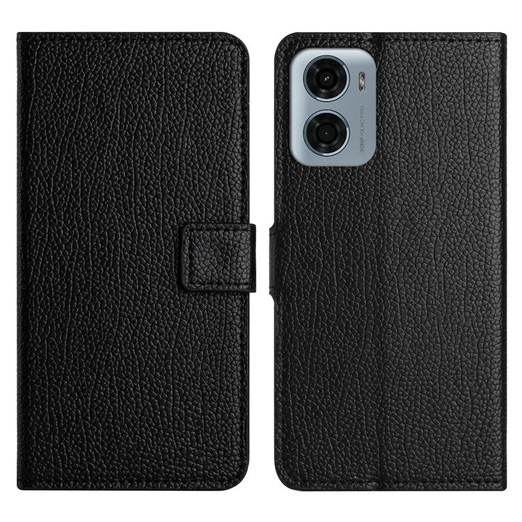 For Motorola Moto E15 4G / G05 4G Case PU Leather Wallet Phone Cover Litchi Texture, Black