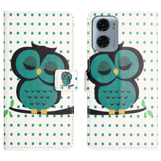 For Motorola Moto E15 4G  /  G05 4G Case Pattern Print PU Leather Wallet Phone Cover - Dots Owl
