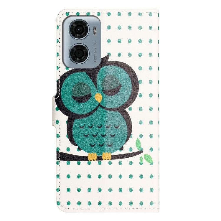 For Motorola Moto E15 4G  /  G05 4G Case Pattern Print PU Leather Wallet Phone Cover - Dots Owl