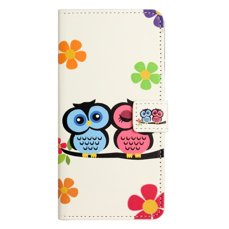 For Motorola Moto E15 4G  /  G05 4G Case Pattern Print PU Leather Wallet Phone Cover - Couple Owls