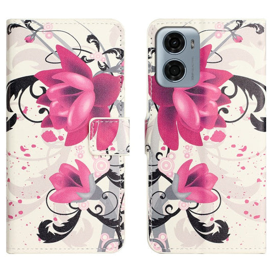 For Motorola Moto E15 4G  /  G05 4G Case Pattern Print PU Leather Wallet Phone Cover - Lotus