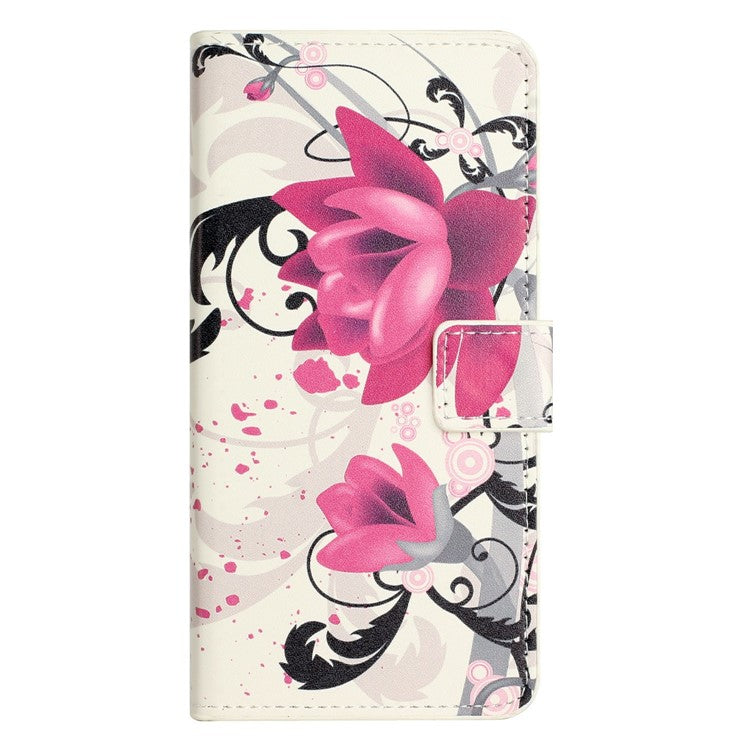 For Motorola Moto E15 4G  /  G05 4G Case Pattern Print PU Leather Wallet Phone Cover - Lotus