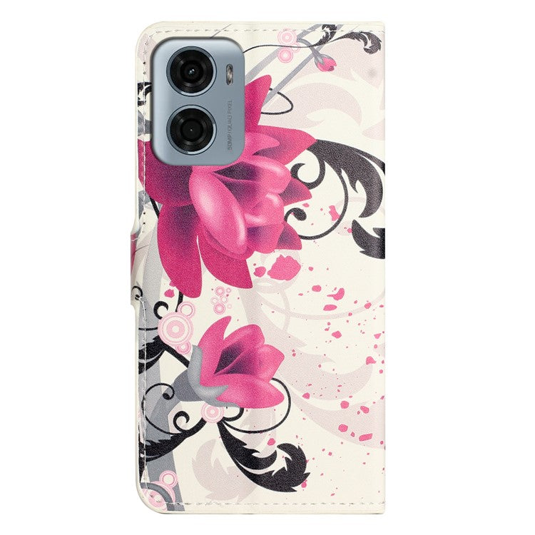 For Motorola Moto E15 4G  /  G05 4G Case Pattern Print PU Leather Wallet Phone Cover - Lotus