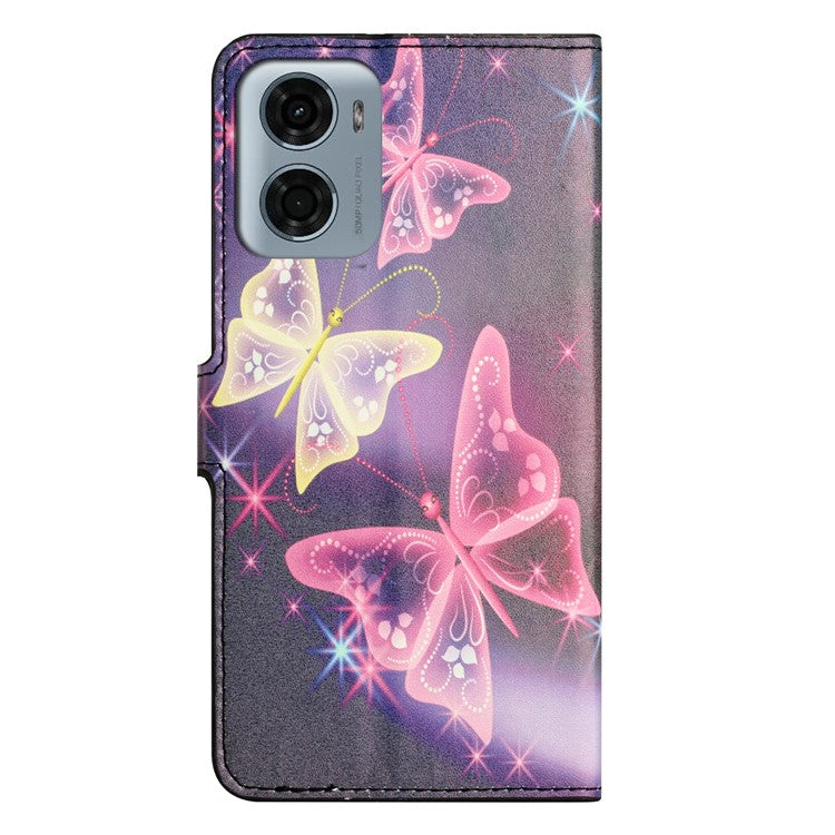 For Motorola Moto E15 4G  /  G05 4G Case Pattern Print PU Leather Wallet Phone Cover - Illusion Butterfly