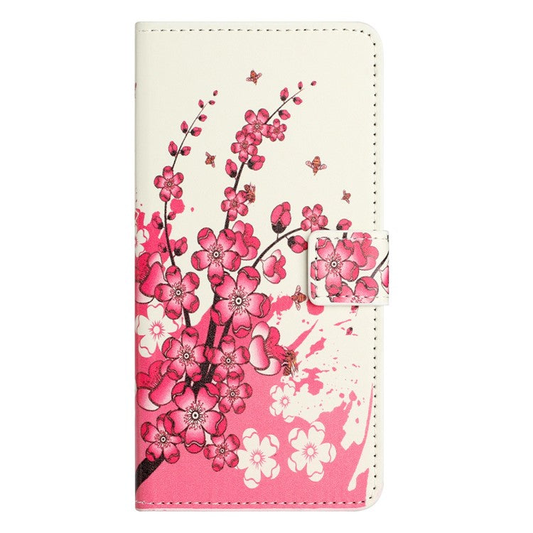 For Motorola Moto E15 4G  /  G05 4G Case Pattern Print PU Leather Wallet Phone Cover - Plum Blossom