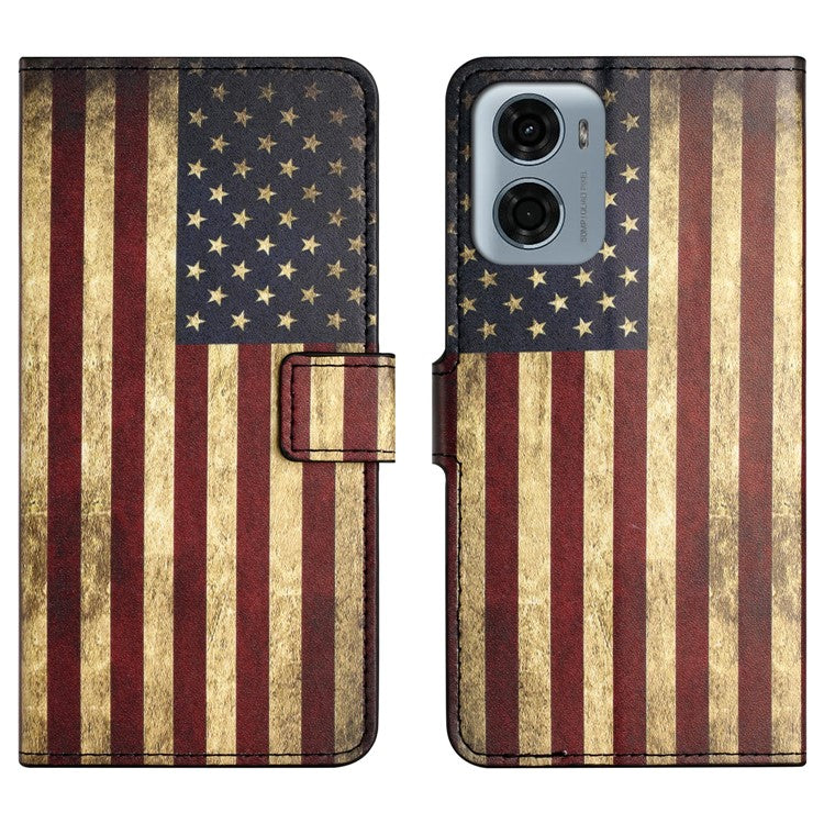 For Motorola Moto E15 4G  /  G05 4G Case Pattern Print PU Leather Wallet Phone Cover - The American Flag