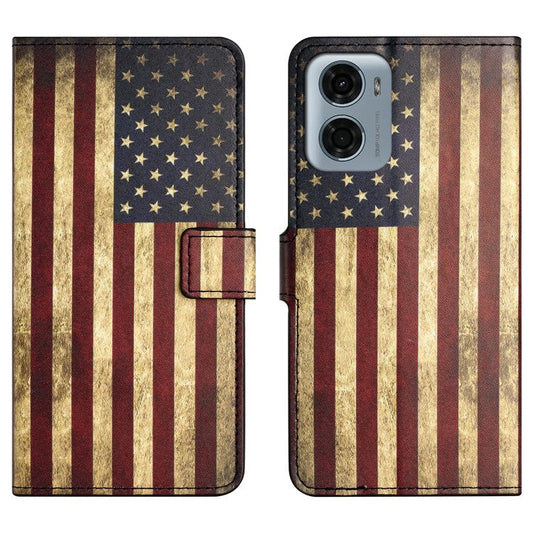 For Motorola Moto E15 4G  /  G05 4G Case Pattern Print PU Leather Wallet Phone Cover - The American Flag