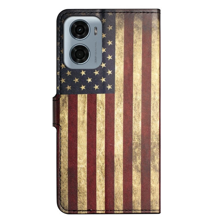 For Motorola Moto E15 4G  /  G05 4G Case Pattern Print PU Leather Wallet Phone Cover - The American Flag