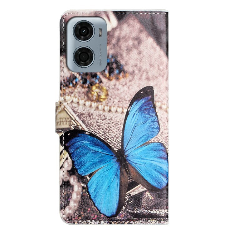 For Motorola Moto E15 4G  /  G05 4G Case Pattern Print PU Leather Wallet Phone Cover - Blue Butterfly