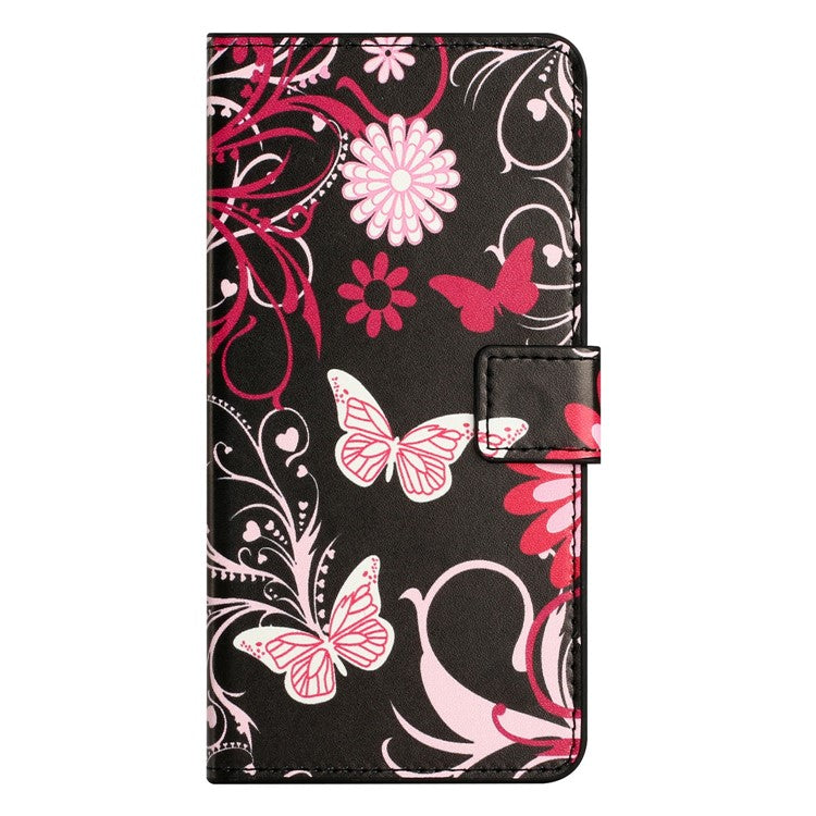 For Motorola Moto E15 4G  /  G05 4G Case Pattern Print PU Leather Wallet Phone Cover - Black Butterfly