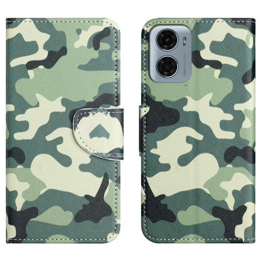 For Motorola Moto E15 4G  /  G05 4G Leather Case Pattern Printing Cross Texture Phone Cover - Camouflage