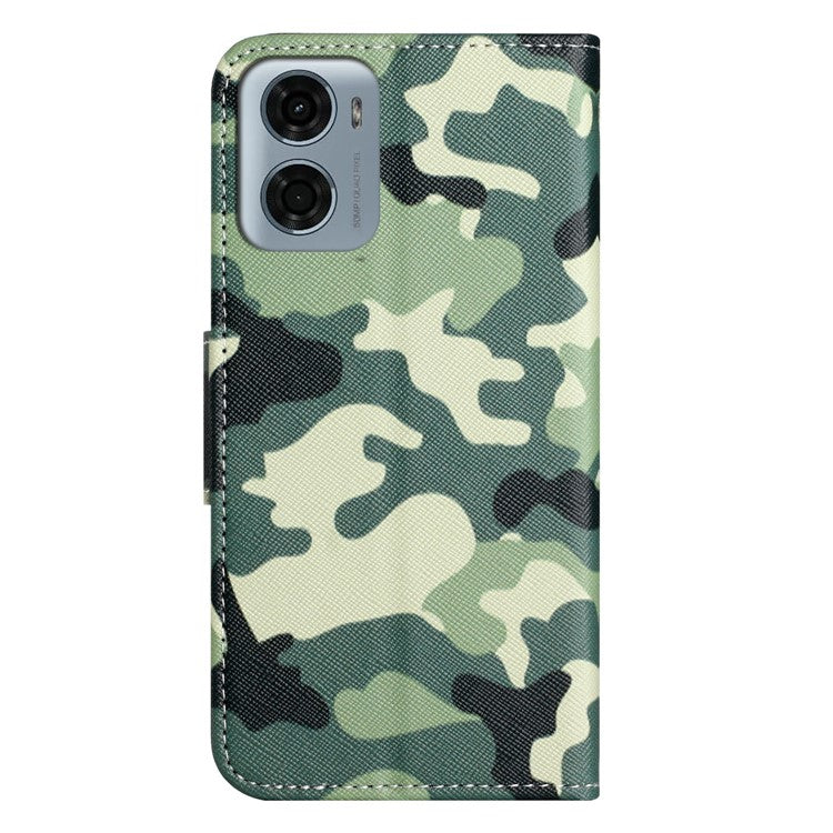 For Motorola Moto E15 4G  /  G05 4G Leather Case Pattern Printing Cross Texture Phone Cover - Camouflage