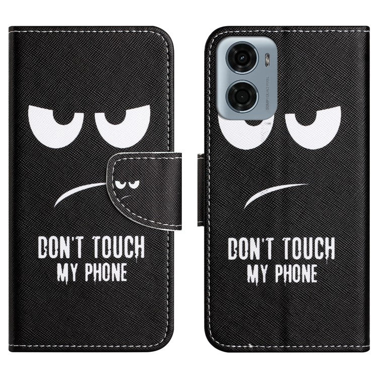 For Motorola Moto E15 4G  /  G05 4G Leather Case Pattern Printing Cross Texture Phone Cover - Don't Touch My Phone