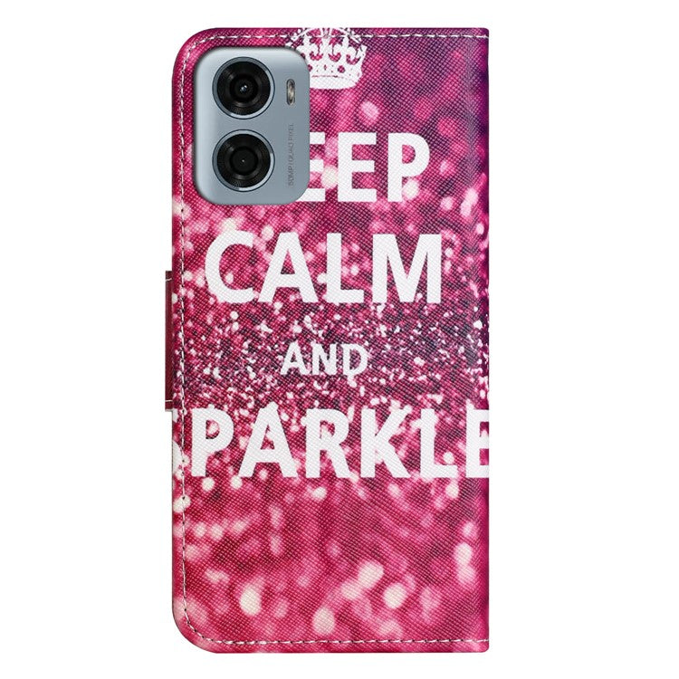 For Motorola Moto E15 4G  /  G05 4G Leather Case Pattern Printing Cross Texture Phone Cover - Keep Calm and Sparkle