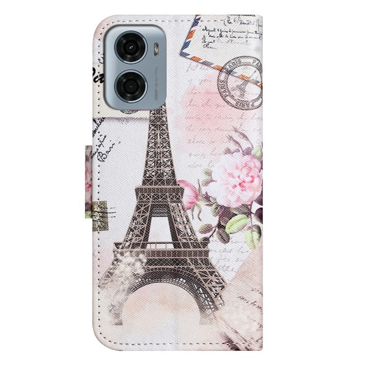For Motorola Moto E15 4G  /  G05 4G Leather Case Pattern Printing Cross Texture Phone Cover - Tower