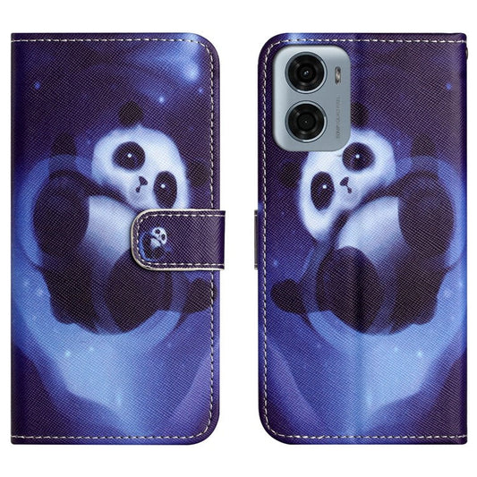 For Motorola Moto E15 4G  /  G05 4G Case Pattern Print PU Leather Wallet Phone Cover Cross Texture - Panda