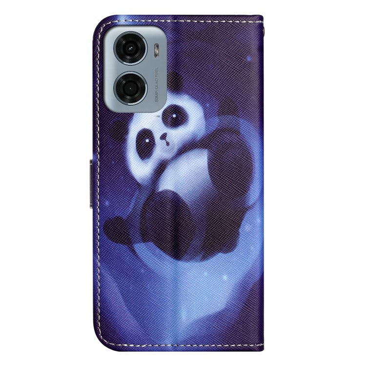For Motorola Moto E15 4G  /  G05 4G Case Pattern Print PU Leather Wallet Phone Cover Cross Texture - Panda