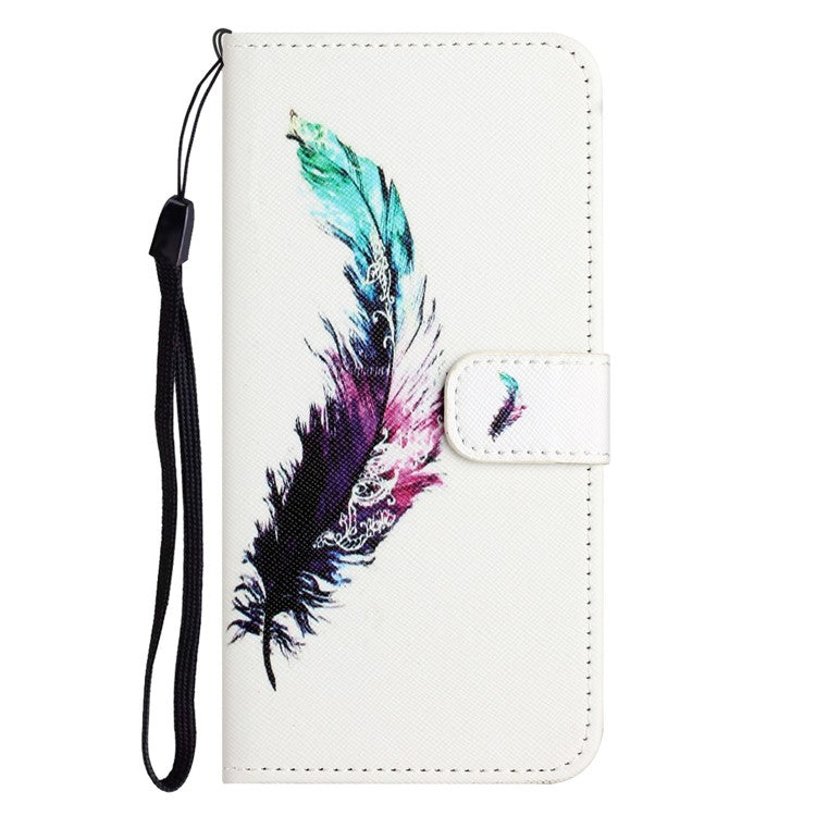 For Motorola Moto E15 4G  /  G05 4G Case Pattern Print PU Leather Wallet Phone Cover Cross Texture - Feather