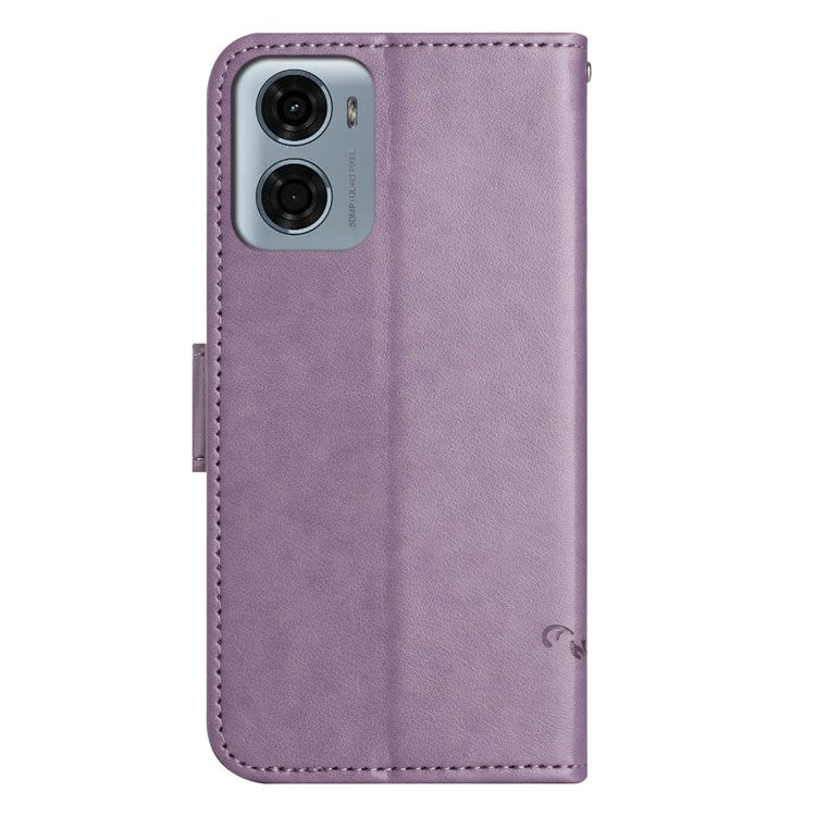 For Motorola Moto E15 4G  /  G05 4G Case Wallet Stand Imprinted Butterfly Flower PU Leather Phone Cover - Purple