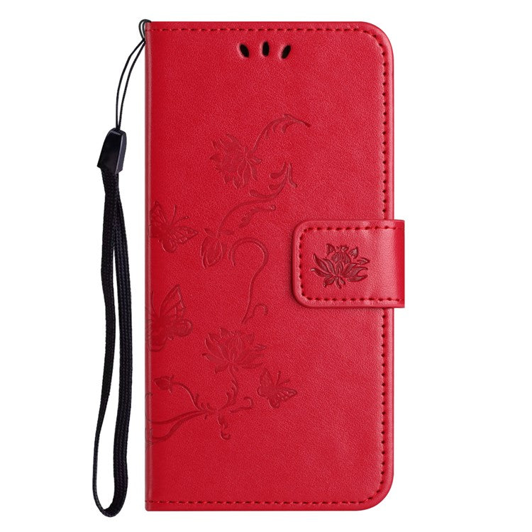 For Motorola Moto G15 4G  /  G15 Power 4G Case Wallet Stand Imprinted Butterfly Flower PU Leather Phone Cover - Red