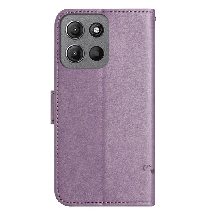 For Motorola Moto G15 4G  /  G15 Power 4G Case Wallet Stand Imprinted Butterfly Flower PU Leather Phone Cover - Purple