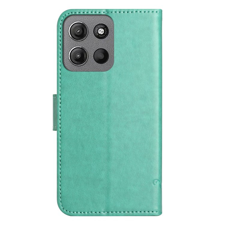 For Motorola Moto G15 4G  /  G15 Power 4G Case Wallet Stand Imprinted Butterfly Flower PU Leather Phone Cover - Cyan