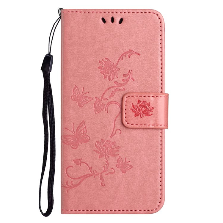 For Motorola Moto G15 4G  /  G15 Power 4G Case Wallet Stand Imprinted Butterfly Flower PU Leather Phone Cover - Pink