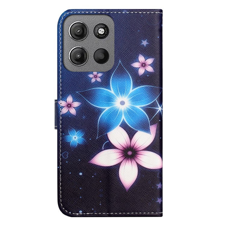 For Motorola Moto G15 4G  /  G15 Power 4G Case Pattern Print PU Leather Wallet Phone Cover Cross Texture - Blue Flower