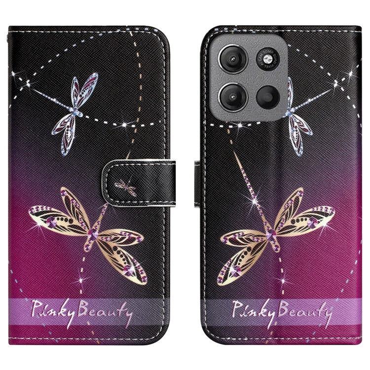 For Motorola Moto G15 4G  /  G15 Power 4G Case Pattern Print PU Leather Wallet Phone Cover Cross Texture - Dragonfly