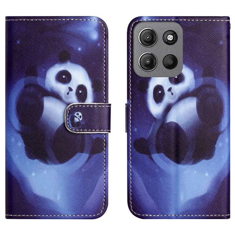 For Motorola Moto G15 4G  /  G15 Power 4G Case Pattern Print PU Leather Wallet Phone Cover Cross Texture - Panda