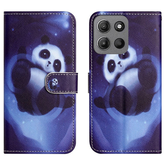 For Motorola Moto G15 4G  /  G15 Power 4G Case Pattern Print PU Leather Wallet Phone Cover Cross Texture - Panda