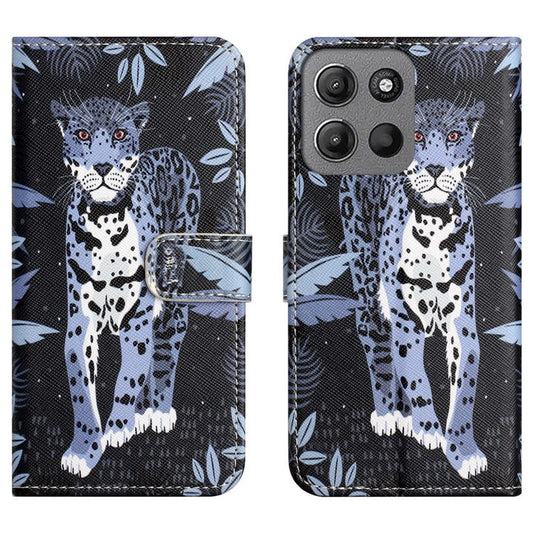 For Motorola Moto G15 4G  /  G15 Power 4G Case Pattern Print PU Leather Wallet Phone Cover Cross Texture - Leopard