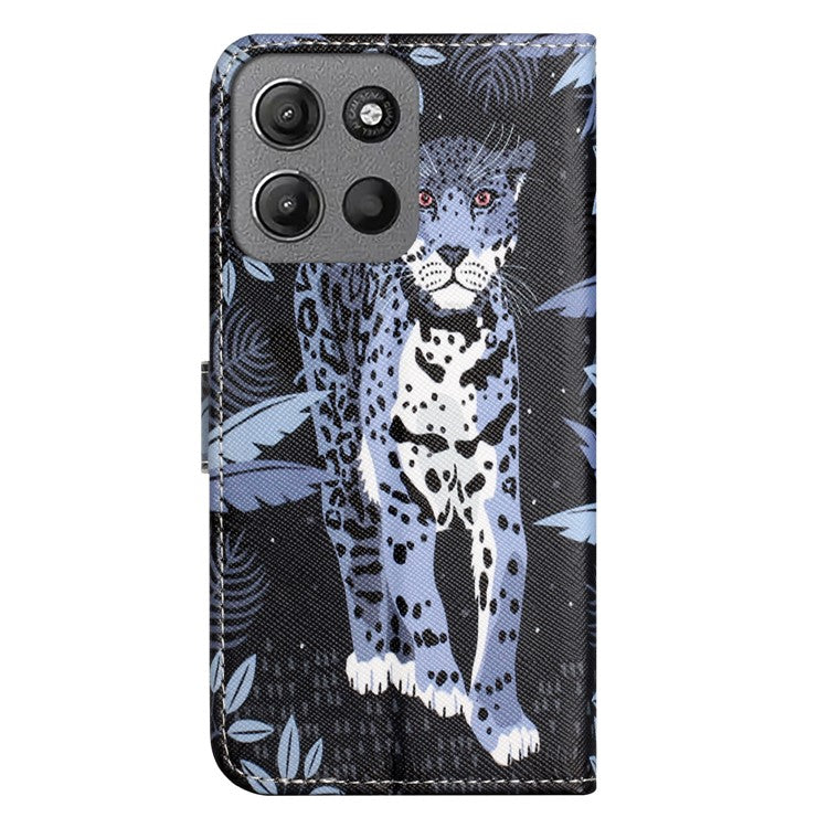 For Motorola Moto G15 4G  /  G15 Power 4G Case Pattern Print PU Leather Wallet Phone Cover Cross Texture - Leopard