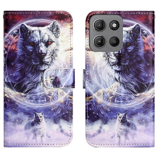 For Motorola Moto G15 4G  /  G15 Power 4G Case Pattern Print PU Leather Wallet Phone Cover Cross Texture - Snow Wolf