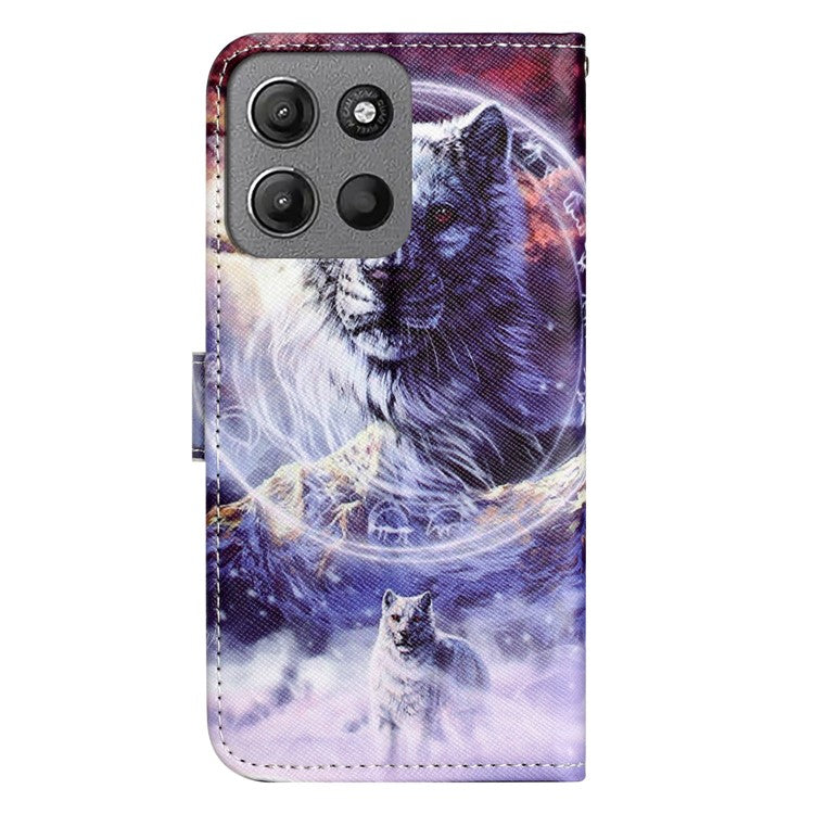 For Motorola Moto G15 4G  /  G15 Power 4G Case Pattern Print PU Leather Wallet Phone Cover Cross Texture - Snow Wolf